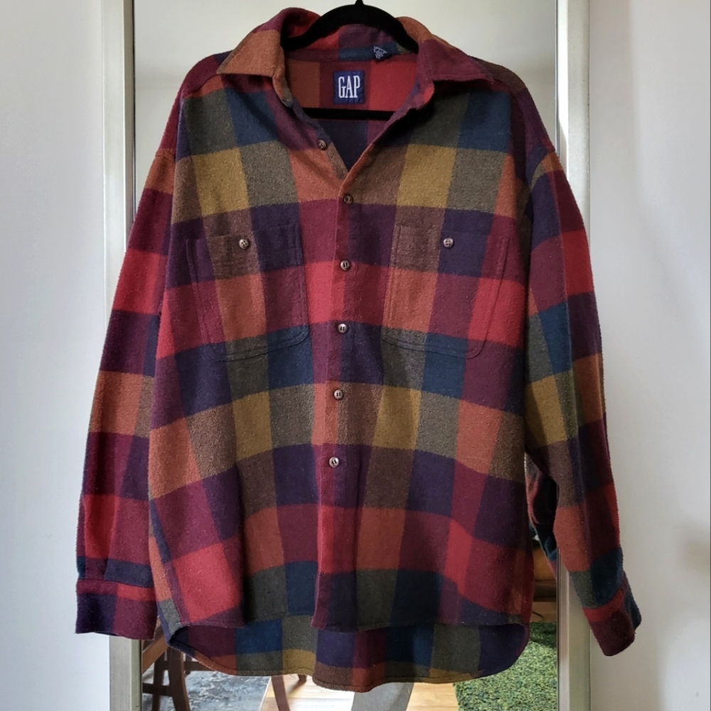 GAP oversized plaid wool button down shirt, size large